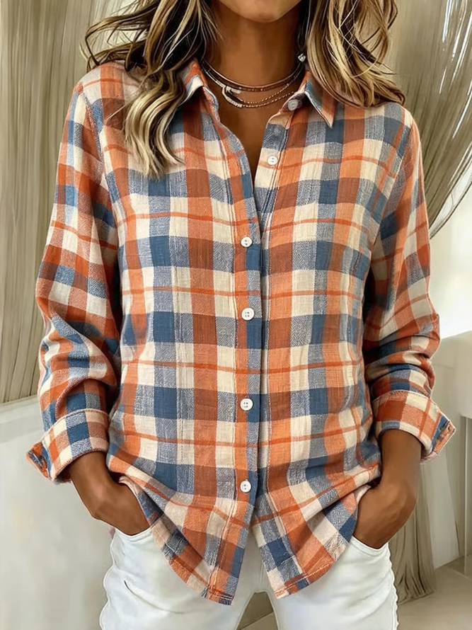 Women Plaid Casual Shirts Shirt Collar Buckle Button Up Shirt Long Sleeve Spring/Fall Top-image-17150685