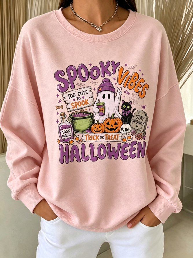 Side view of Women Text Letters Casual Crew Neck Long Sleeve Spring/Fall Sweatshirts