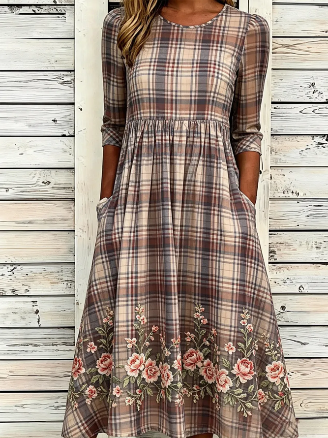 Women Floral H-Line Maxi Crew Neck Casual Summer Daily Dress-image-17150805