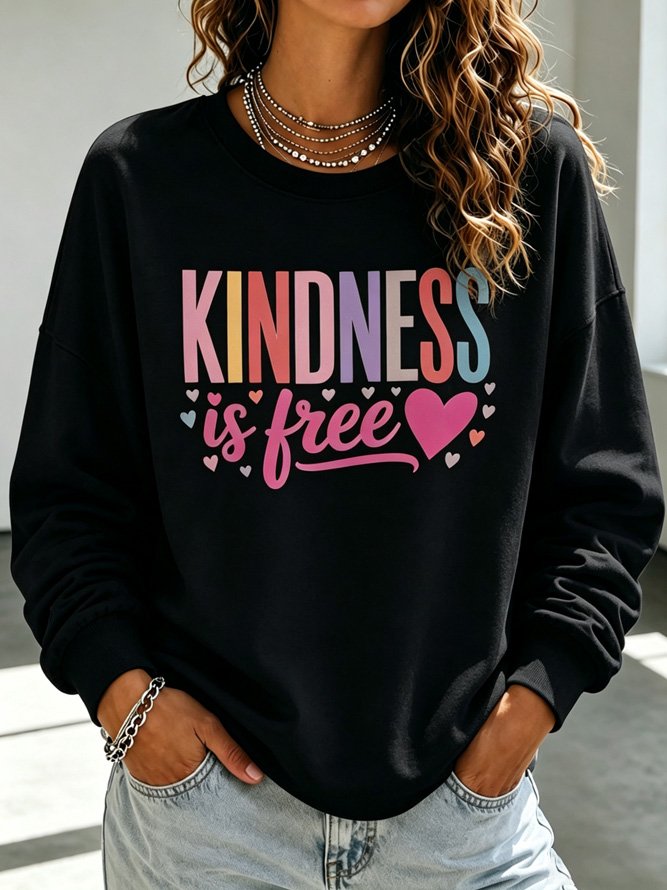 Side view of Women Text Letters Casual Crew Neck Long Sleeve Spring/Fall Sweatshirts