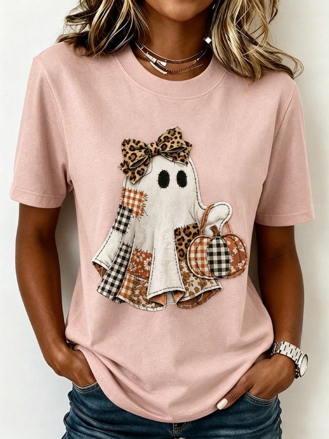 Side view of Women Cartoon Casual Short Sleeve Tee T-shirt Crew Neck Summer Top