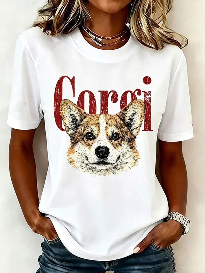 Women Dog Casual Short Sleeve Tee T-shirt Crew Neck Summer Top-image-17150486