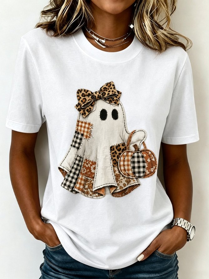Side view of Women Cartoon Casual Short Sleeve Tee T-shirt Crew Neck Summer Top