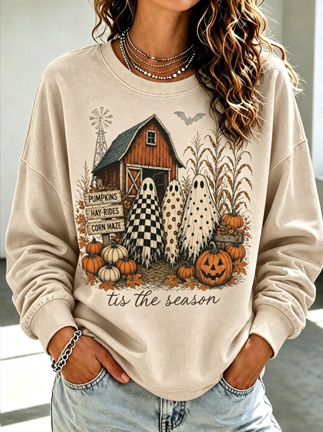Side view of Women Text Letters Casual Crew Neck Long Sleeve Spring/Fall Sweatshirts