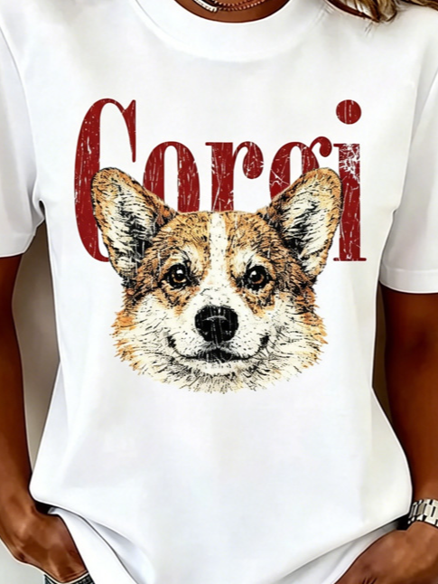 Side view of Women Dog Casual Short Sleeve Tee T-shirt Crew Neck Summer Top