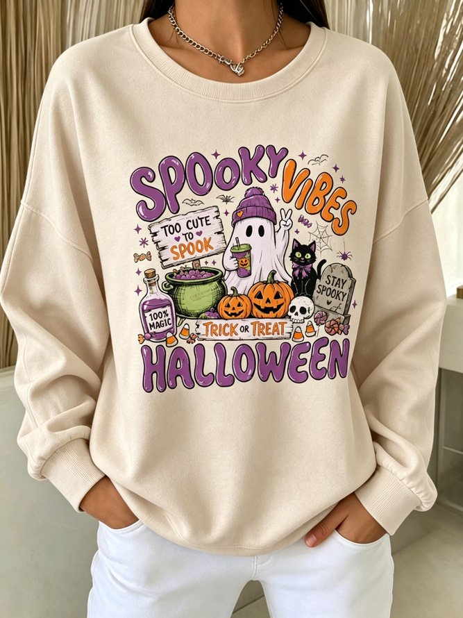 Side view of Women Text Letters Casual Crew Neck Long Sleeve Spring/Fall Sweatshirts