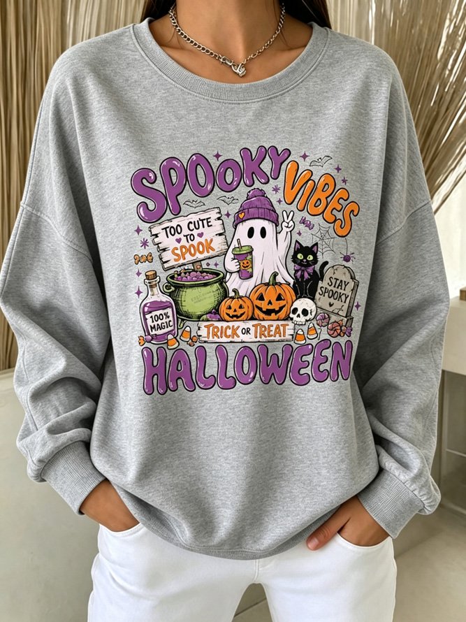 Side view of Women Text Letters Casual Crew Neck Long Sleeve Spring/Fall Sweatshirts