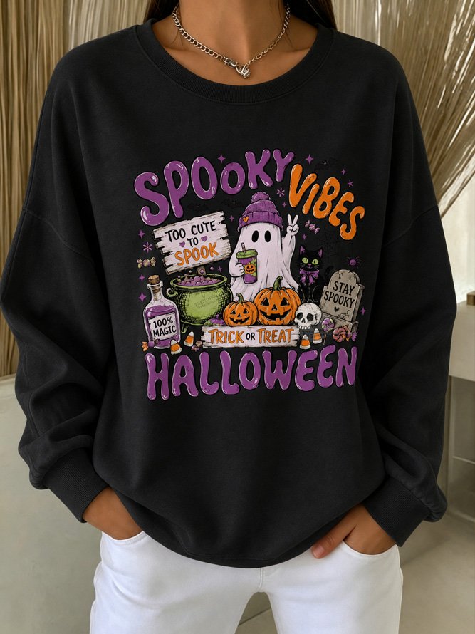 Women Text Letters Casual Crew Neck Long Sleeve Spring/Fall Sweatshirts-image-17150397