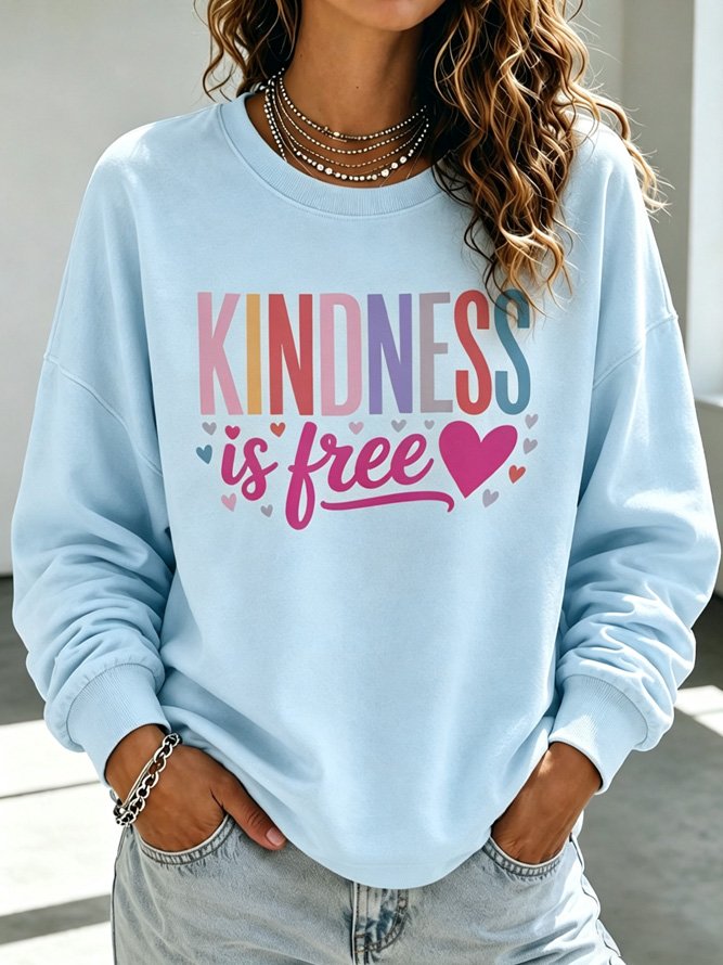 Side view of Women Text Letters Casual Crew Neck Long Sleeve Spring/Fall Sweatshirts