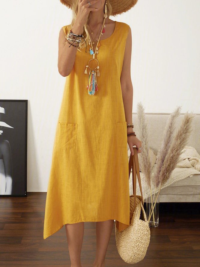 Women Summer Sleeveless Midi Weaving Dress Crew Neck ALine Daily