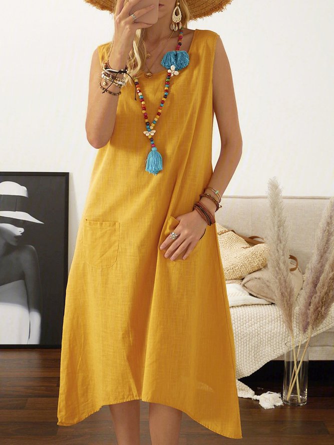 Women Summer Sleeveless Midi Weaving Dress Crew Neck ALine Daily