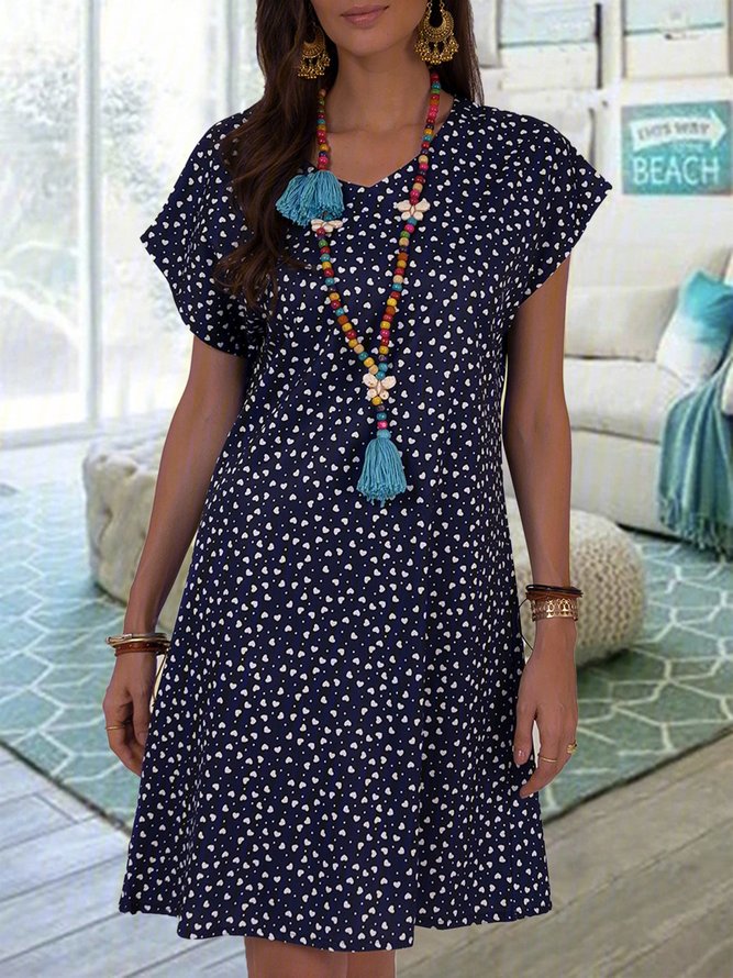 JFN V Neck Polka Dots Casual Midi Dresses 