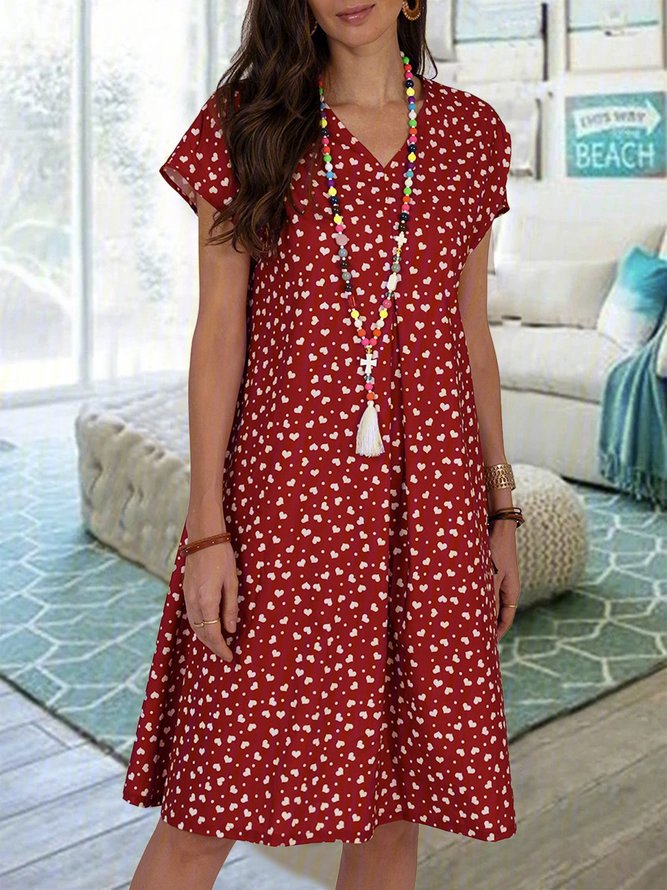 JFN V Neck Polka Dots Casual Midi Dresses 