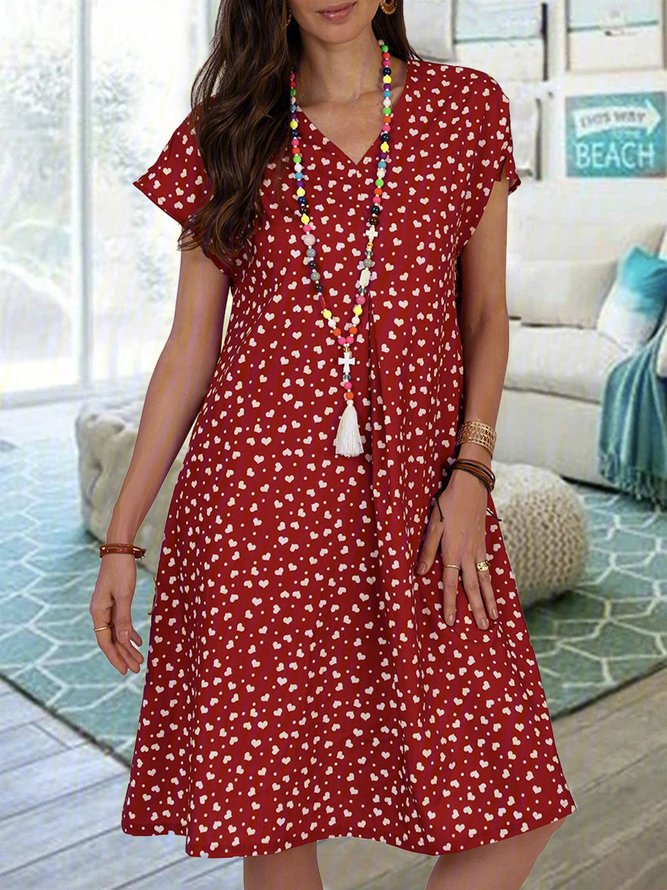 JFN V Neck Polka Dots Casual Midi Dresses 