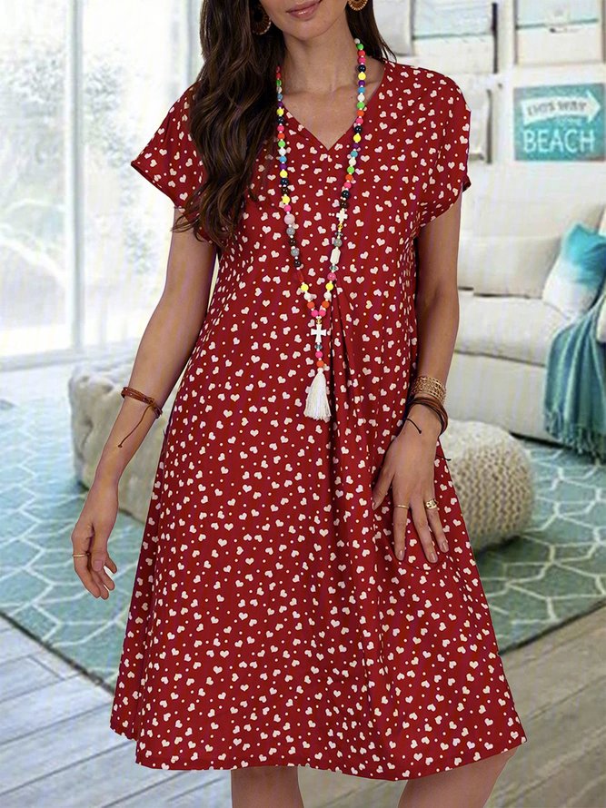 JFN V Neck Polka Dots Casual Midi Dresses 