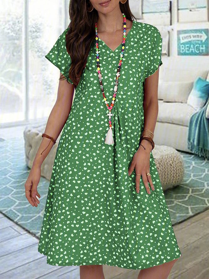 JFN V Neck Polka Dots Casual Midi Dresses 