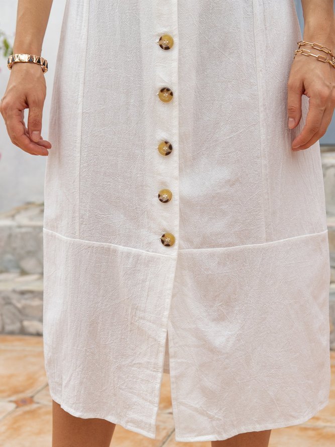 Summer buttoned solid casual shirt dresses
