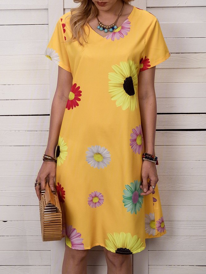 Vneck ladies dress ALine daily casual daisy print dress justfashionnow