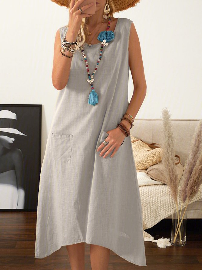 Women Summer Sleeveless Midi Weaving Dress Crew Neck ALine Daily