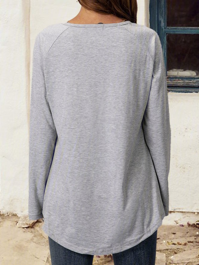 Crew Neck Cotton-Blend Long Sleeve Shirts Blouses