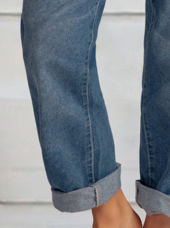 Blue Casual Buttoned Jeans