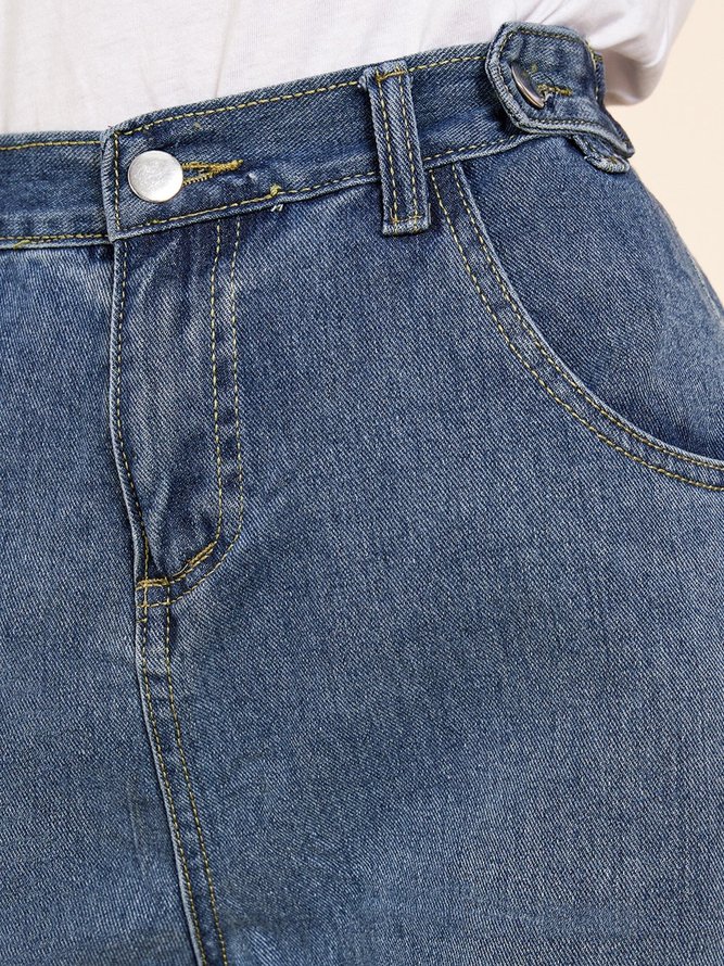 Blue Casual Pockets Jeans