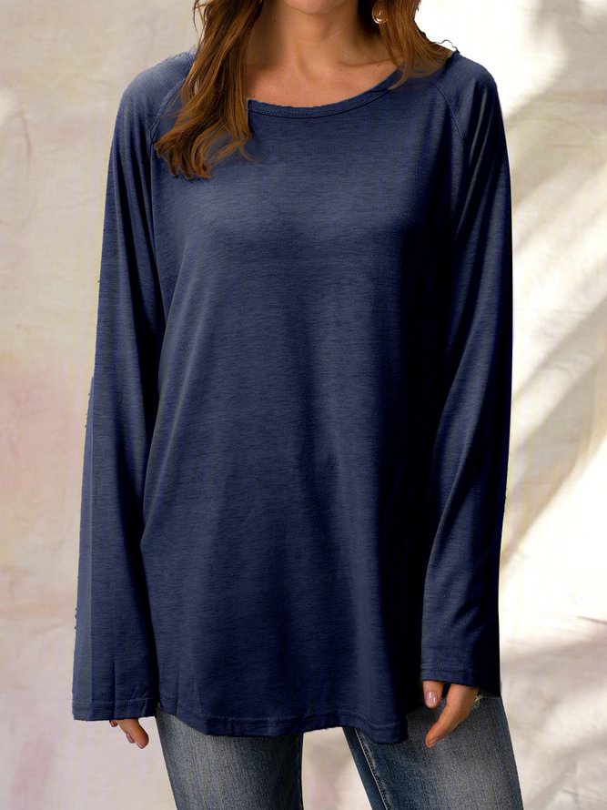 JFN Round Neck Solid Causal Tunic Tops