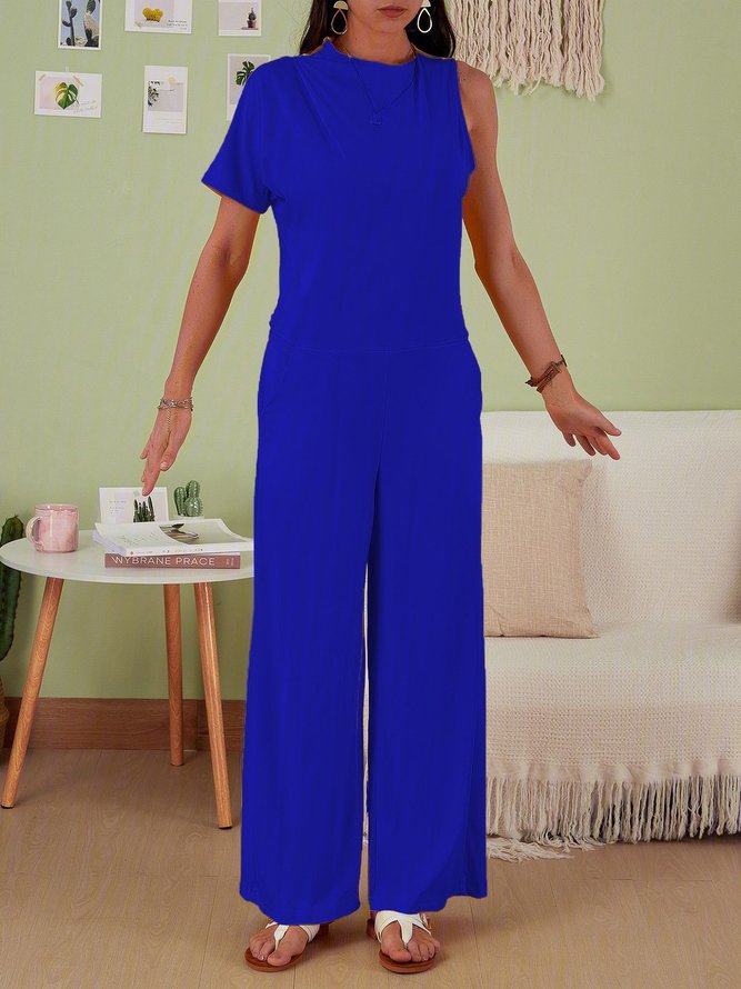 Women's Commuting Asymmetry Sleeve Solid Jumpsuit & Romper Jumpsuit