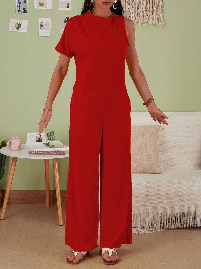 Women's Commuting Asymmetry Sleeve Solid Jumpsuit & Romper Jumpsuit
