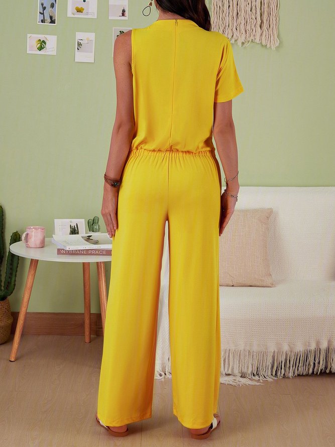 Women's Commuting Asymmetry Sleeve Solid Jumpsuit & Romper Jumpsuit