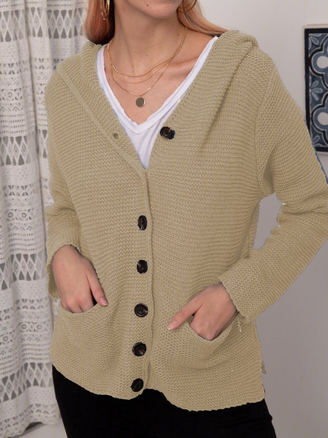 Winter Casual Regular Fit Solid Buttoned Hooded Cardigan