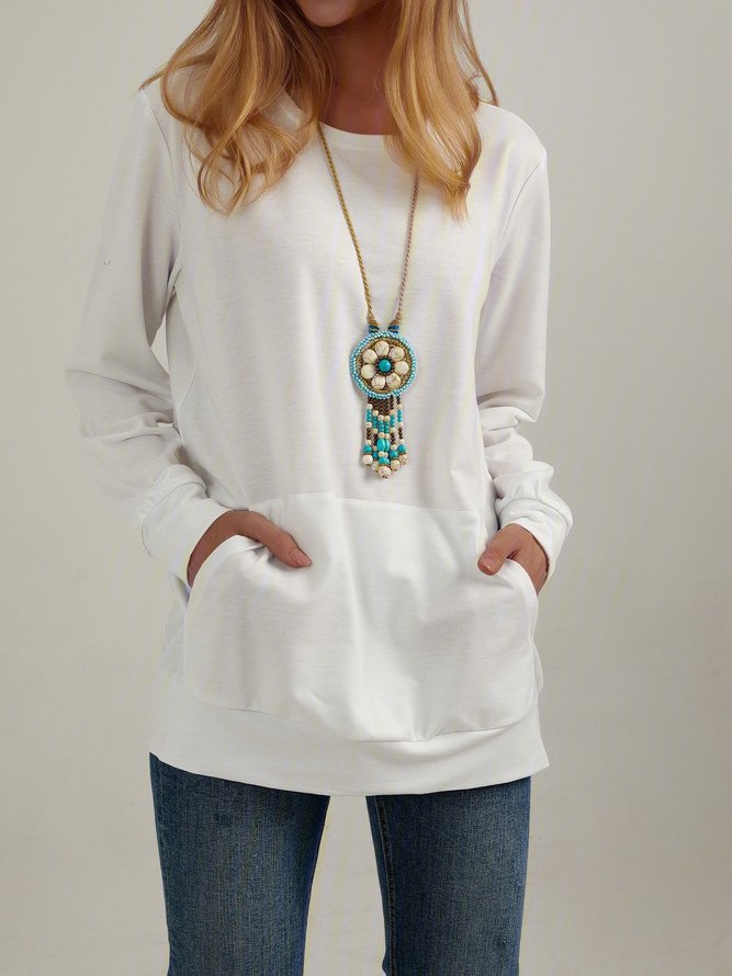 Casual Round Neck Loose Big Pocket Top