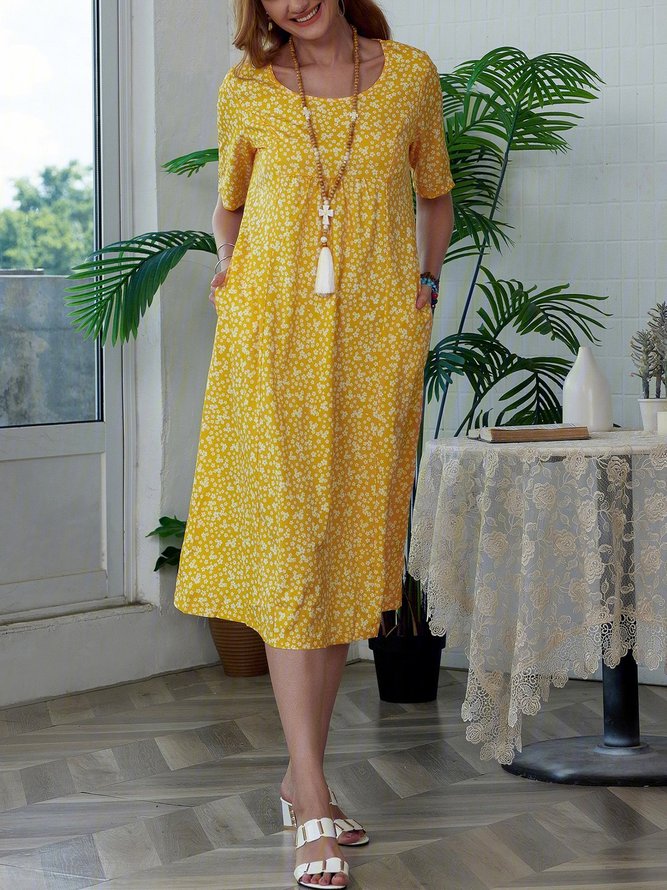 JFN Round Neck Floral Vacation Midi Dresses justfashionnow