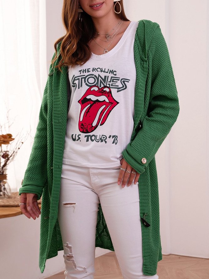 Floral Hooded Knitted Cardigan Plus Size Sweater coat