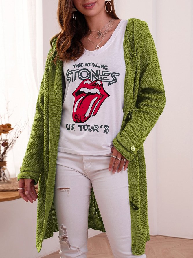 Floral Hooded Knitted Cardigan Plus Size Sweater coat