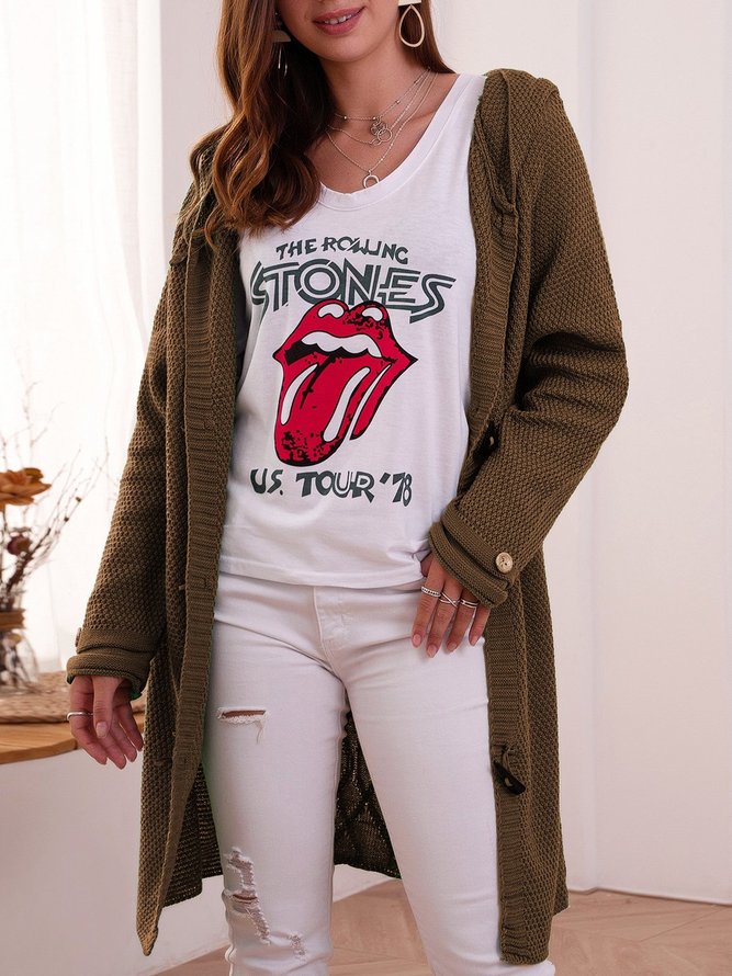 Floral Hooded Knitted Cardigan Plus Size Sweater coat