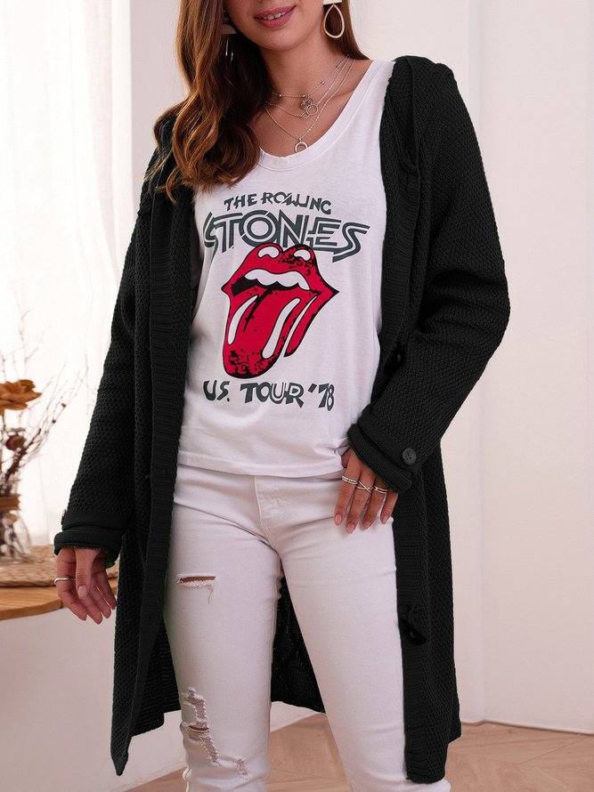 Floral Hooded Knitted Cardigan Plus Size Sweater coat