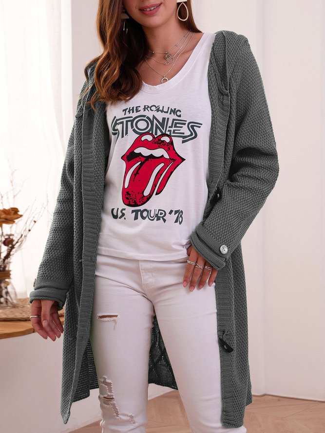 Floral Hooded Knitted Cardigan Plus Size Sweater coat