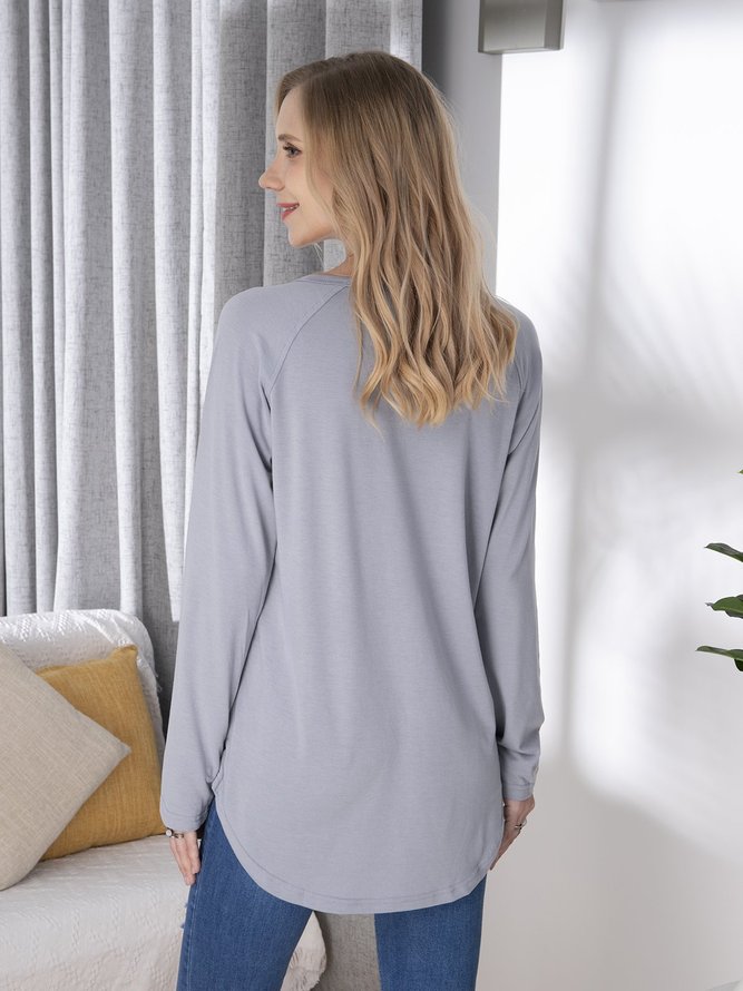 JFN Round Neck Solid Causal Tunic Top