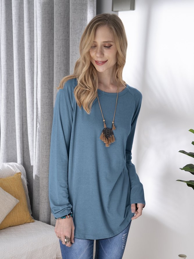 JFN Round Neck Solid Causal Tunic Top