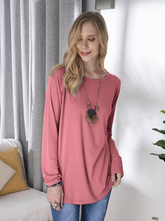 JFN Round Neck Solid Causal Tunic Top
