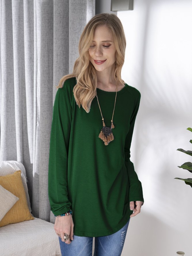 JFN Round Neck Solid Causal Tunic Top