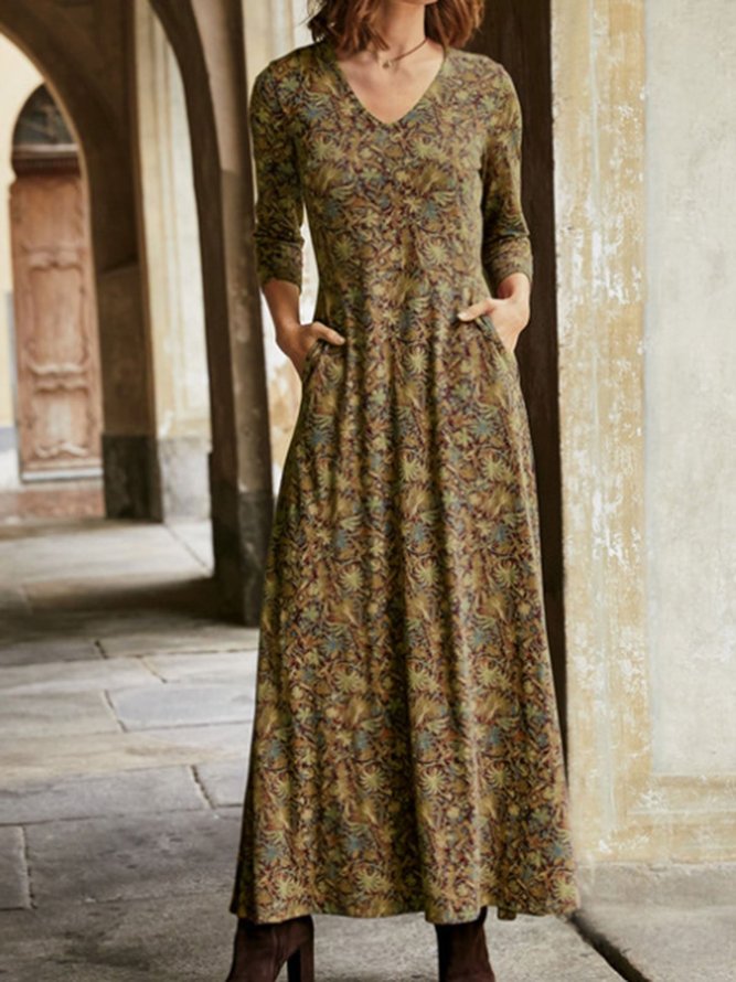 Red Casual Floral Cotton Dress