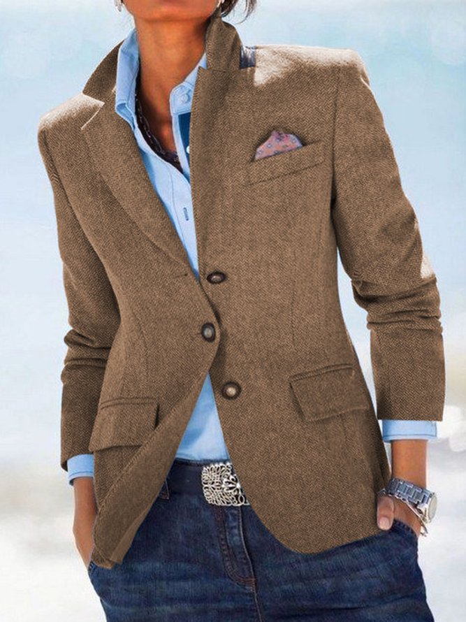 Solid Pockets Blazer Plus Size Lapel Jacket