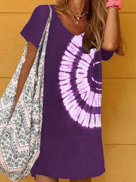 JFN V Neck Tie Dye Casual Mini Dresses