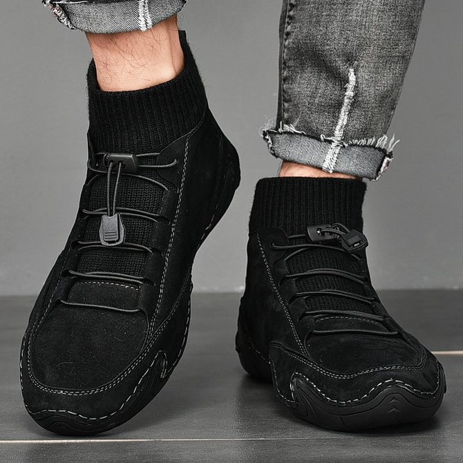 Men Leather Hand Stitching Non Slip Casual Ankle Boots