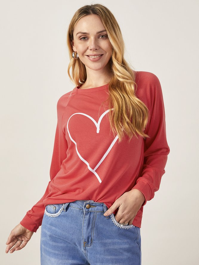 JFN Round Neck Heart Casual Sweatshirt