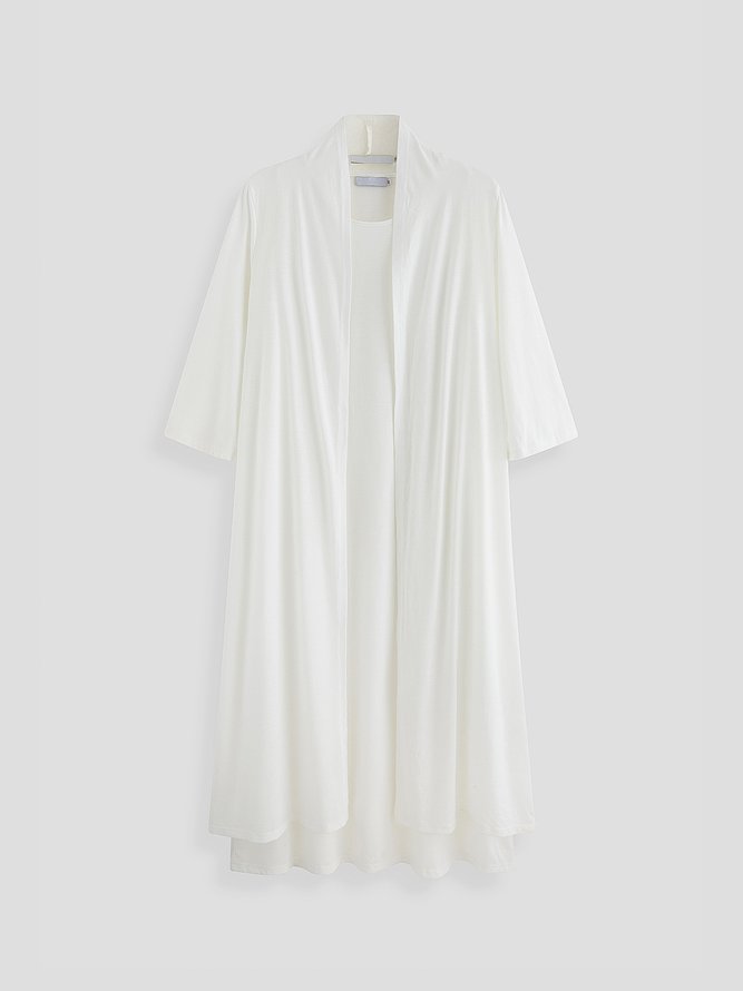 JFN 2PCS Round Neck Solid Casual Dress & Cardigan