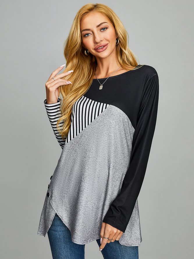 JFN Round Neck Colorblock Daily Tunic Tops