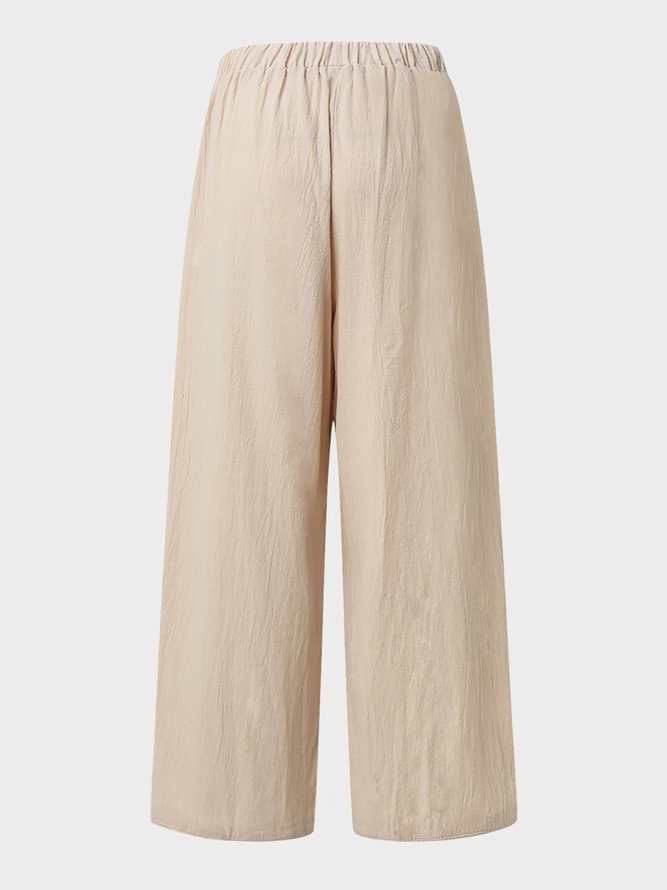 Casual Plain Pockets Linen Pants